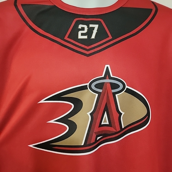 Anaheim Ducks Los Angeles Angels Mens Mike Trout Hockey SGA Jersey #27 Size XL - Picture 2 of 7
